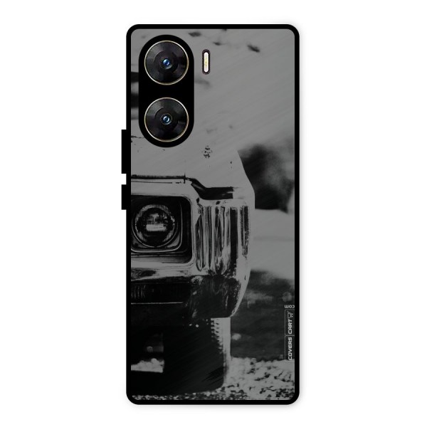 Vintage Car Black and White Metal Back Case for Vivo V29e