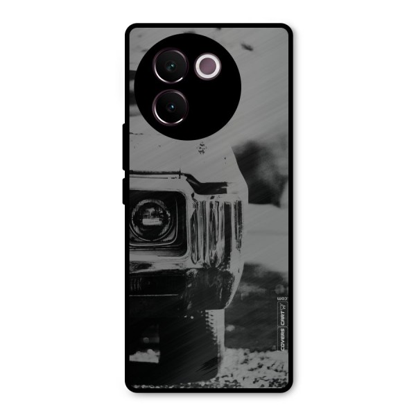 Vintage Car Black and White Metal Back Case for Vivo V30e