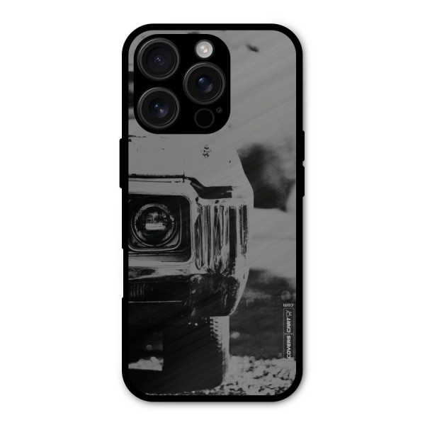 Vintage Car Black and White Metal Back Case for iPhone 16 Pro
