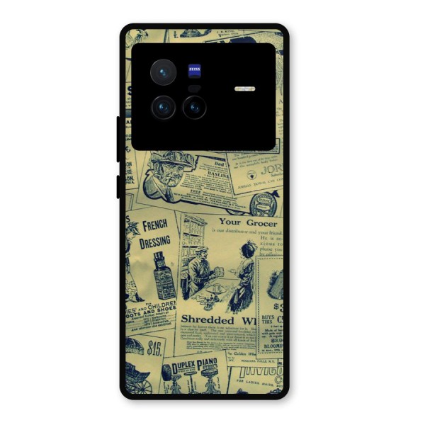 Vintage Newspaper Cutouts Metal Back Case for Vivo X80
