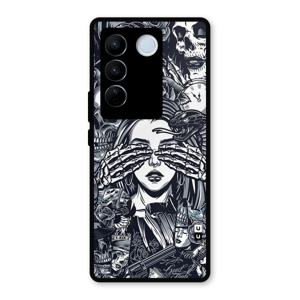 Vintage Skulls and Girl Style Metal Back Case for Vivo V27 Pro