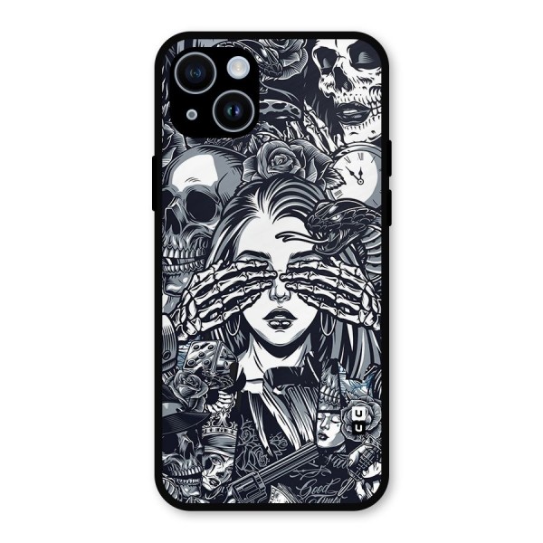 Vintage Skulls and Girl Style Metal Back Case for iPhone 14