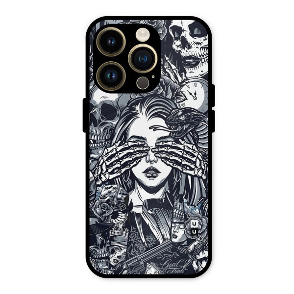 Vintage Skulls and Girl Style Metal Back Case for iPhone 14 Pro