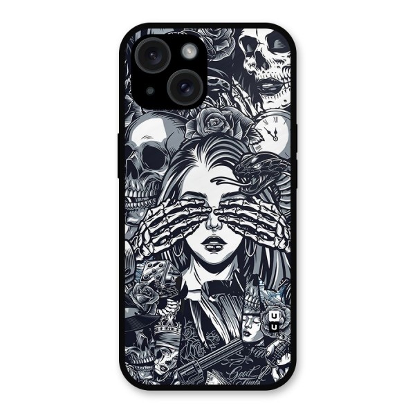 Vintage Skulls and Girl Style Metal Back Case for iPhone 15