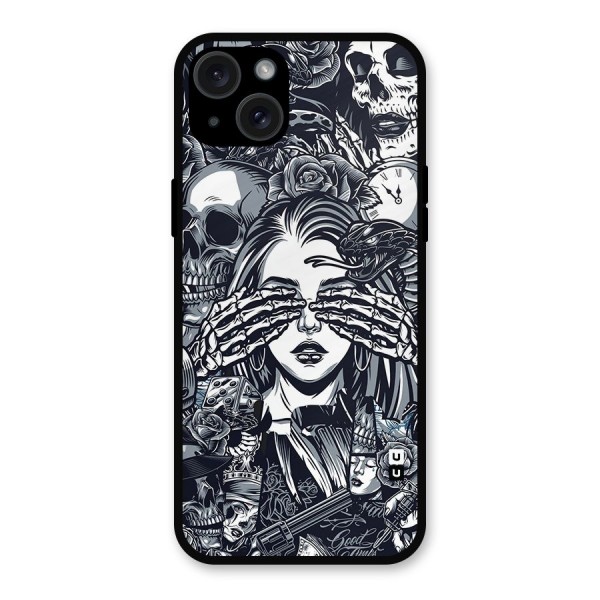 Vintage Skulls and Girl Style Metal Back Case for iPhone 15 Plus