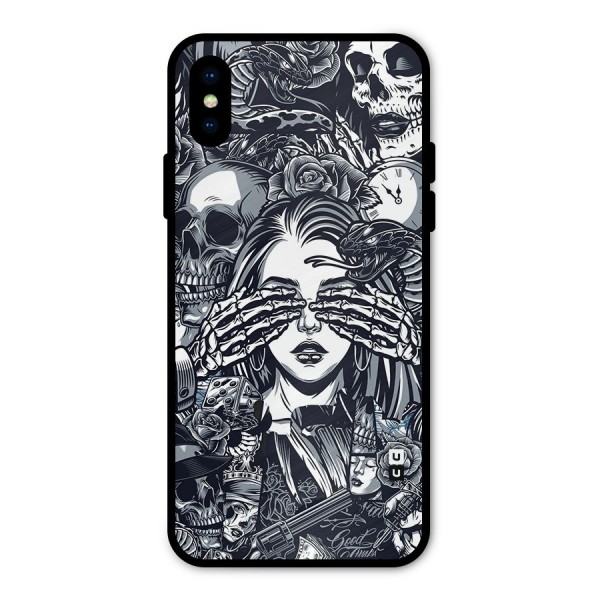 Vintage Skulls and Girl Style Metal Back Case for iPhone X