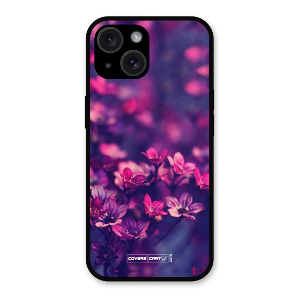 Violet Floral Metal Back Case for iPhone 15