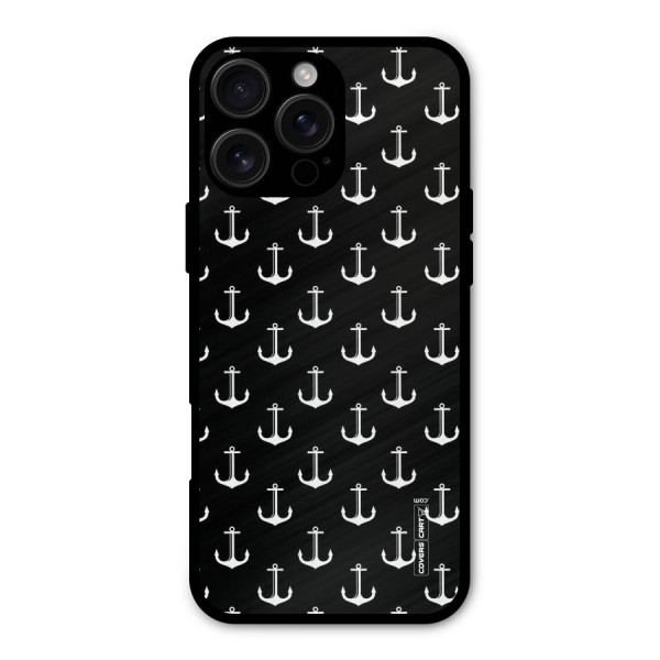 White And Black Anchor Pattern Metal Back Case for iPhone 16 Pro Max