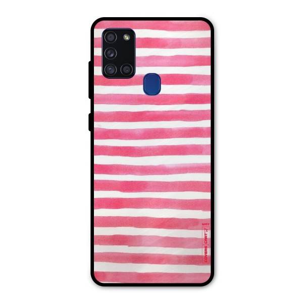 White And Pink Stripes Metal Back Case for Galaxy A21s