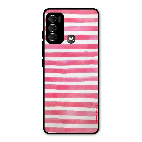 White And Pink Stripes Metal Back Case for Moto G60