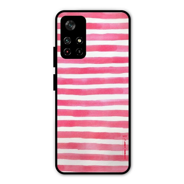 White And Pink Stripes Metal Back Case for Poco M4 Pro 5G