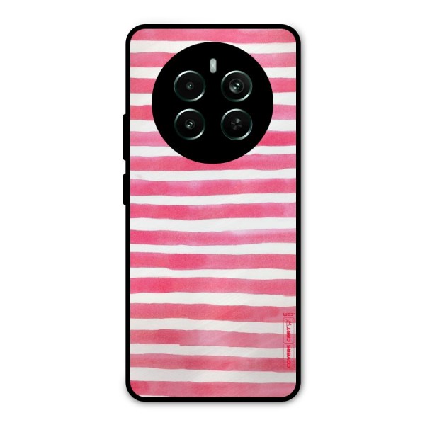 White And Pink Stripes Metal Back Case for Realme 12 Pro Plus
