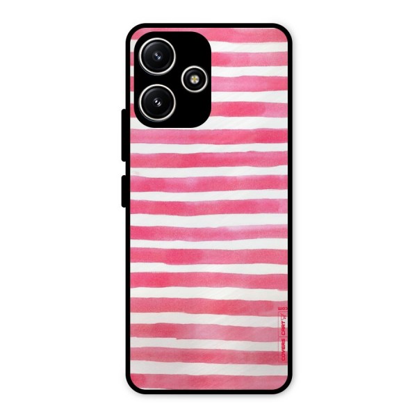 White And Pink Stripes Metal Back Case for Redmi 12 5G