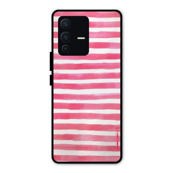 White And Pink Stripes Metal Back Case for Vivo V23 Pro