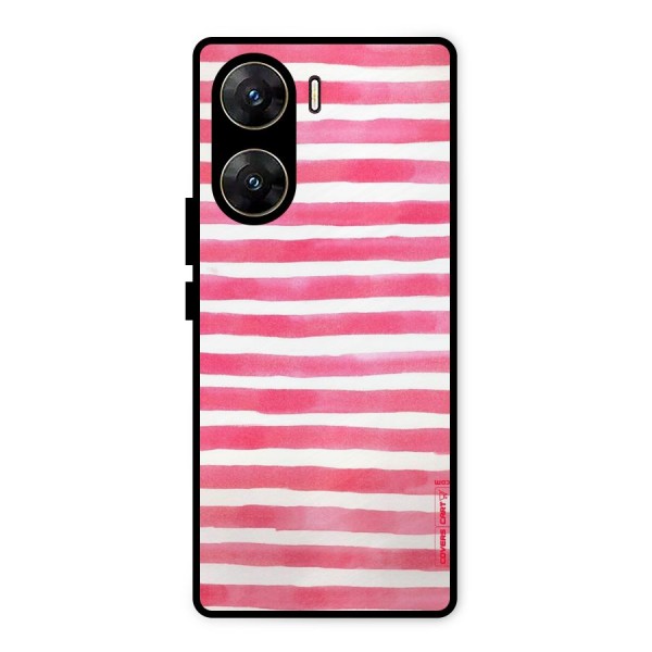 White And Pink Stripes Metal Back Case for Vivo V29e