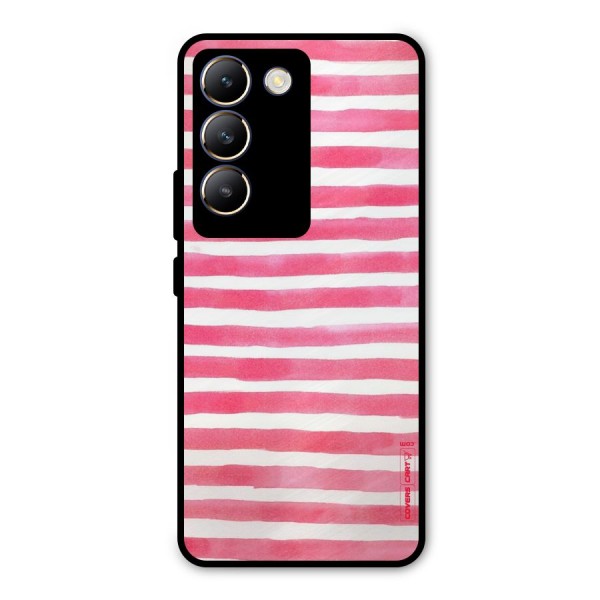 White And Pink Stripes Metal Back Case for Vivo Y200e