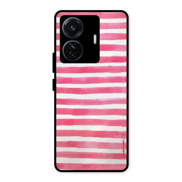White And Pink Stripes Metal Back Case for iQOO Z6