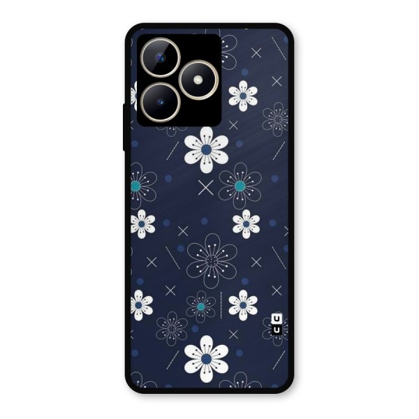 White Floral Shapes Metal Back Case for Realme C53