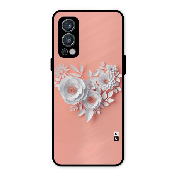 White Paper Flower Metal Back Case for OnePlus Nord 2 5G