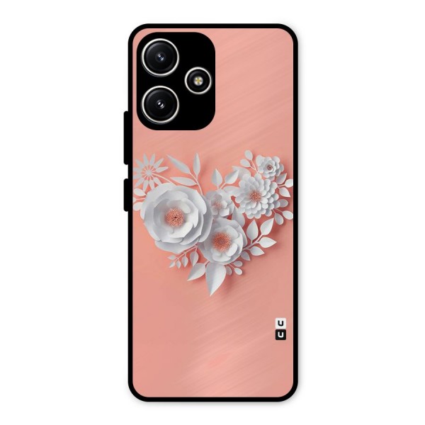 White Paper Flower Metal Back Case for Redmi 12 5G