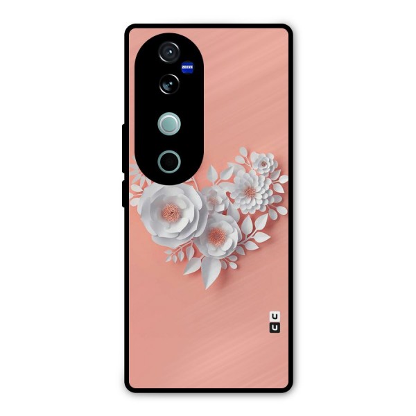 White Paper Flower Metal Back Case for Vivo V40 Pro