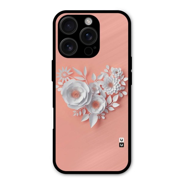 White Paper Flower Metal Back Case for iPhone 16 Pro