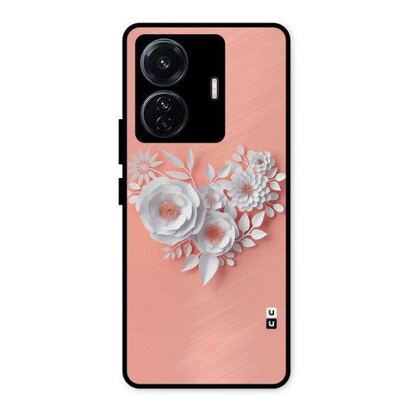 White Paper Flower Metal Back Case for iQOO Z6