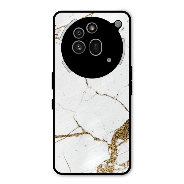 White and Gold Design Metal Back Case for Nothing Phone 3a Pro