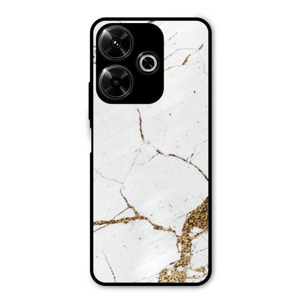 White and Gold Design Metal Back Case for Poco M6 Plus