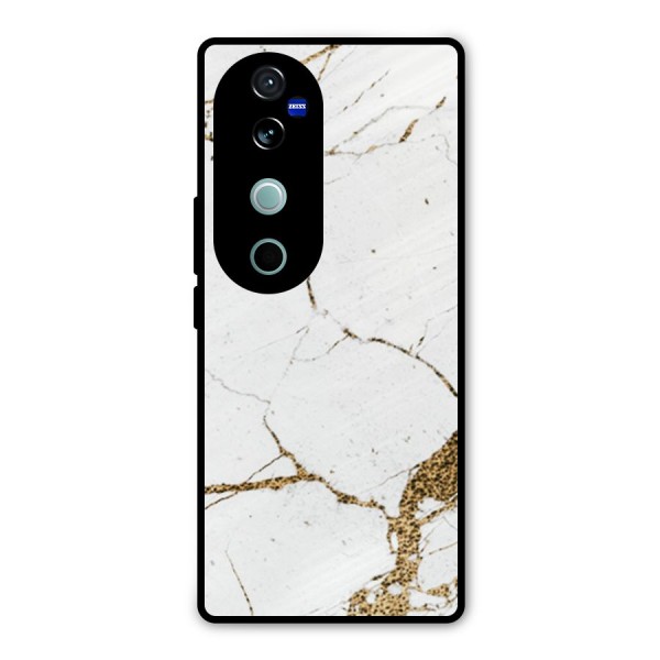 White and Gold Design Metal Back Case for Vivo V40 Pro