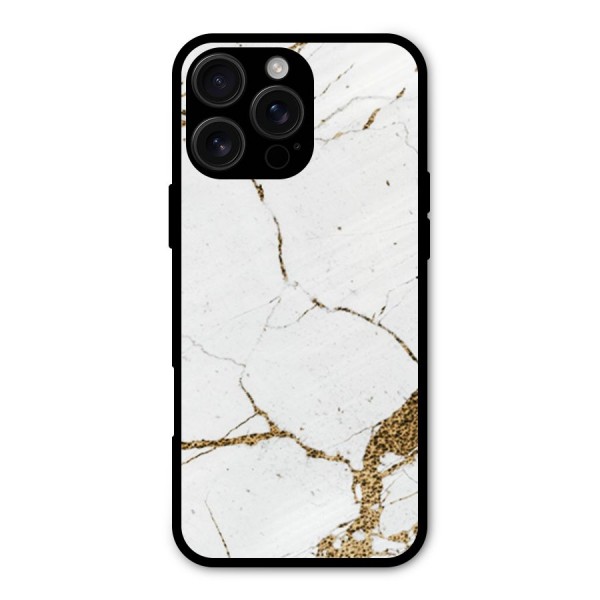 White and Gold Design Metal Back Case for iPhone 16 Pro Max