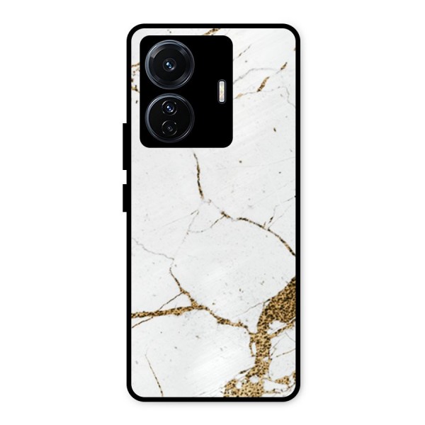 White and Gold Design Metal Back Case for iQOO Z6