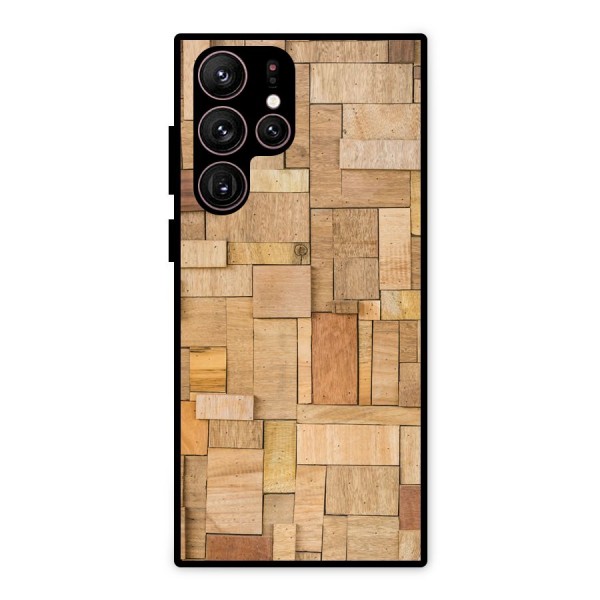 Wooden Blocks Metal Back Case for Galaxy S22 Ultra 5G