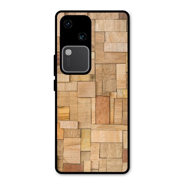 Wooden Blocks Metal Back Case for Vivo V30 Pro