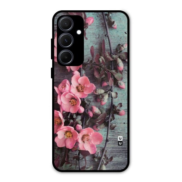Wooden Floral Pink Metal Back Case for Galaxy A35