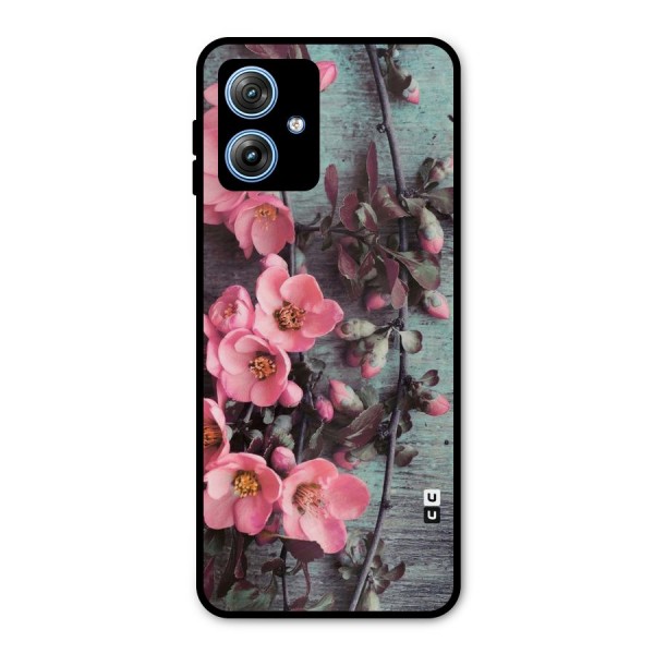 Wooden Floral Pink Metal Back Case for Moto G54