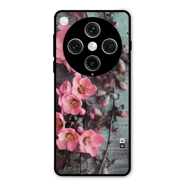 Wooden Floral Pink Metal Back Case for Oppo Find X8 Pro