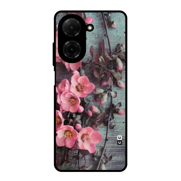 Wooden Floral Pink Metal Back Case for Poco C71
