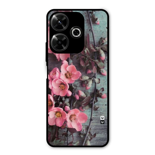 Wooden Floral Pink Metal Back Case for Poco M6 Plus
