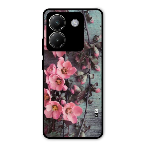 Wooden Floral Pink Metal Back Case for Poco M7 Pro 5G