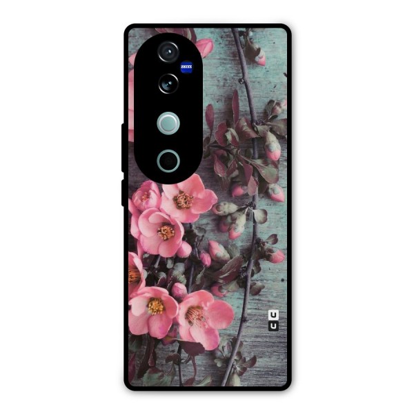 Wooden Floral Pink Metal Back Case for Vivo V40 Pro