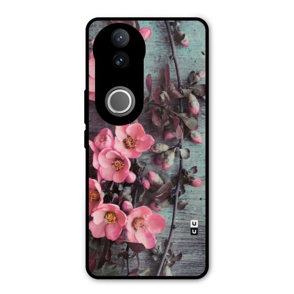 Wooden Floral Pink Metal Back Case for Vivo V50e