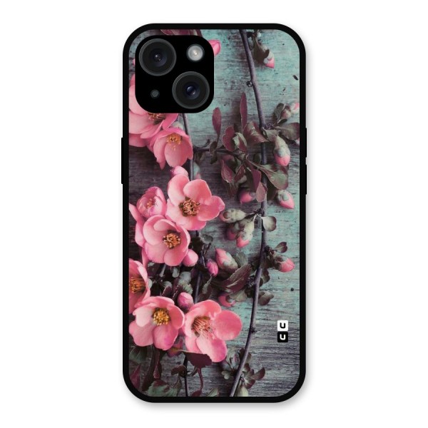 Wooden Floral Pink Metal Back Case for iPhone 15