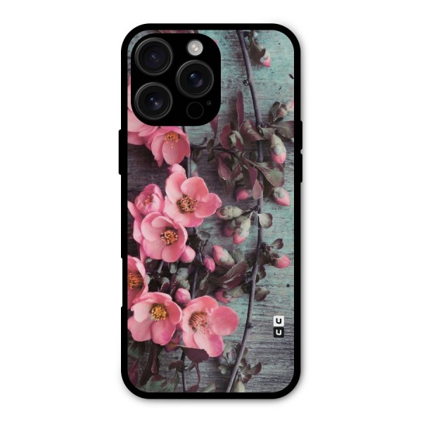 Wooden Floral Pink Metal Back Case for iPhone 16 Pro Max