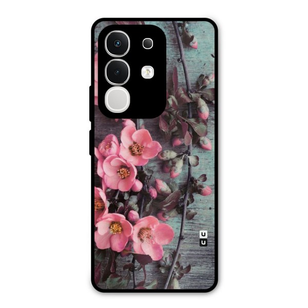 Wooden Floral Pink Metal Back Case for iQOO Z10x