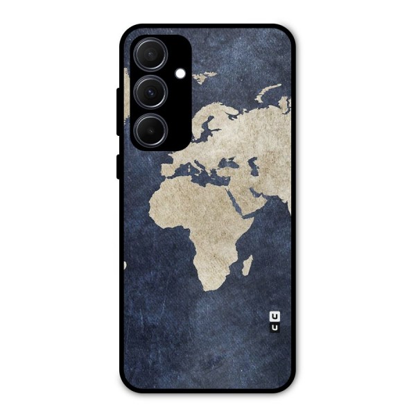 World Map Blue Gold Metal Back Case for Galaxy A35