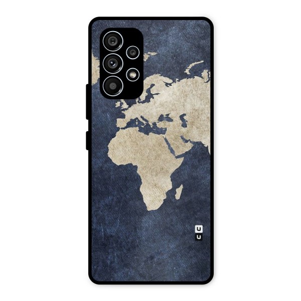 World Map Blue Gold Metal Back Case for Galaxy A53 5G