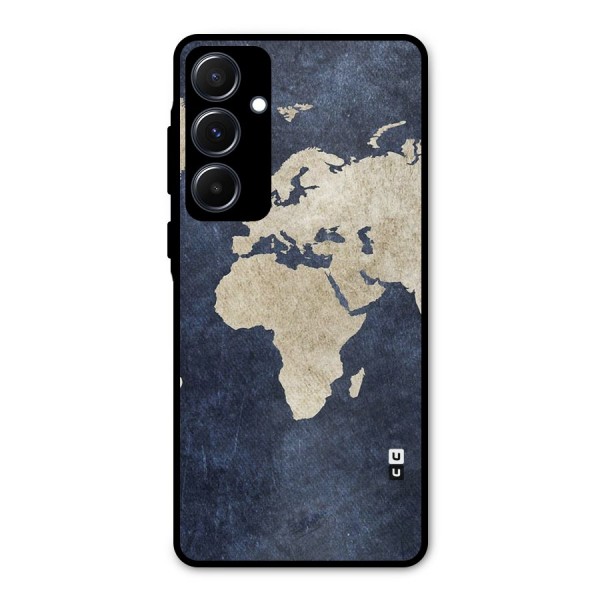 World Map Blue Gold Metal Back Case for Galaxy A55