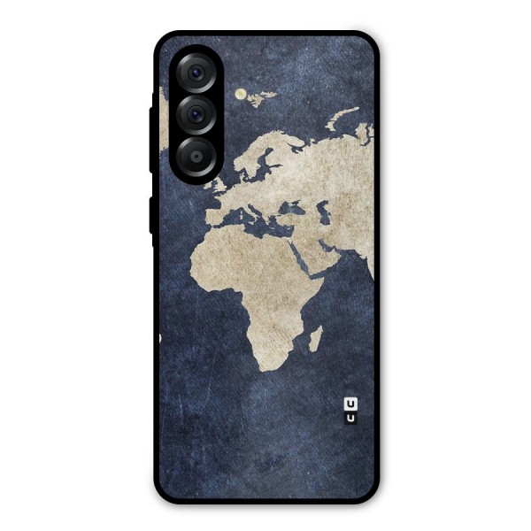 World Map Blue Gold Metal Back Case for Galaxy A56