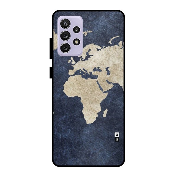 World Map Blue Gold Metal Back Case for Galaxy A72